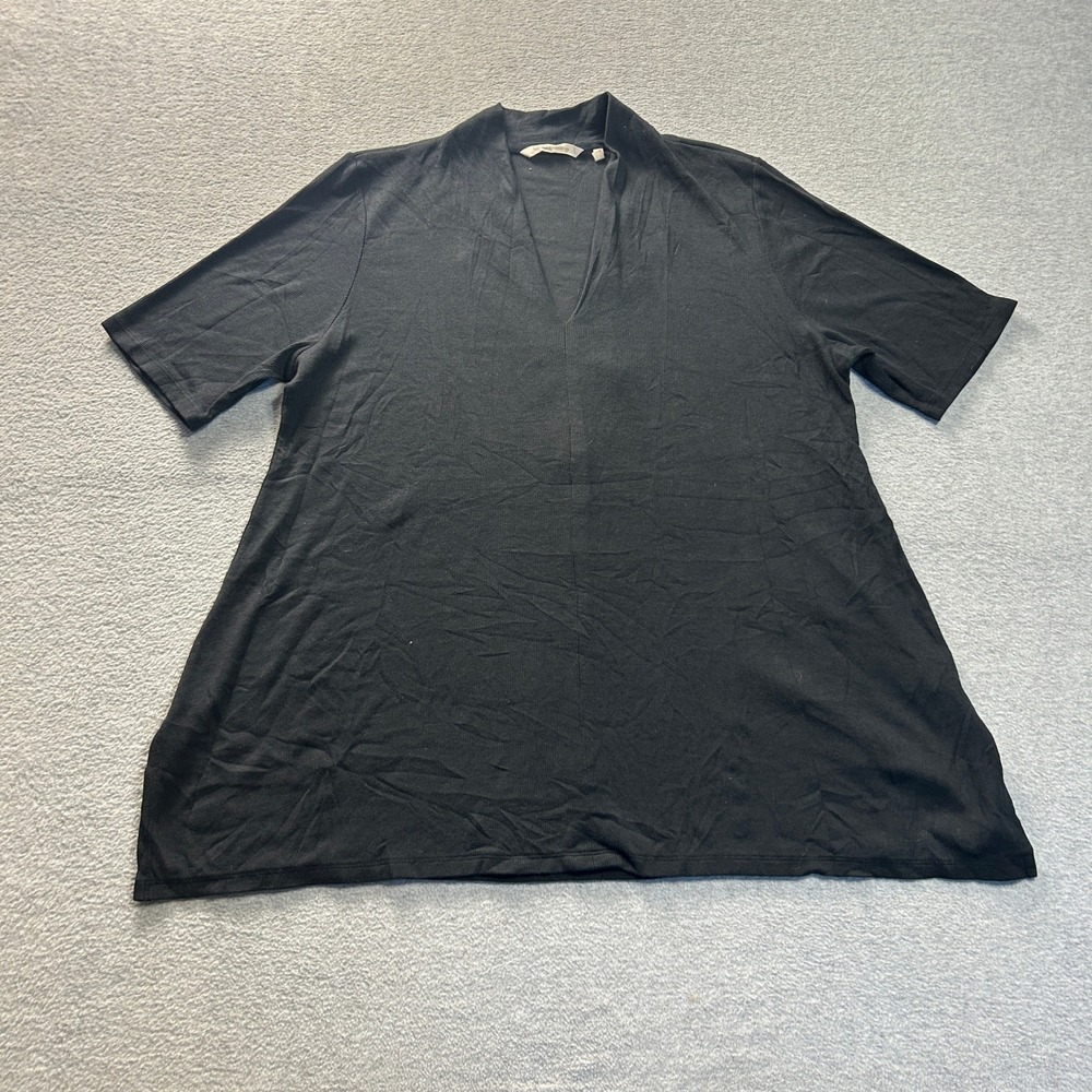Soft Surroundings V Neck Short Sleeve Womens XL Black Split Tunic Soft Knit Top
